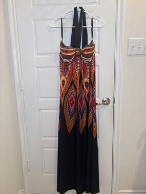 Bisou Bisou Michele Bohbot Printed Halter Maxi Dress Size 14 Boho Resort Tribal